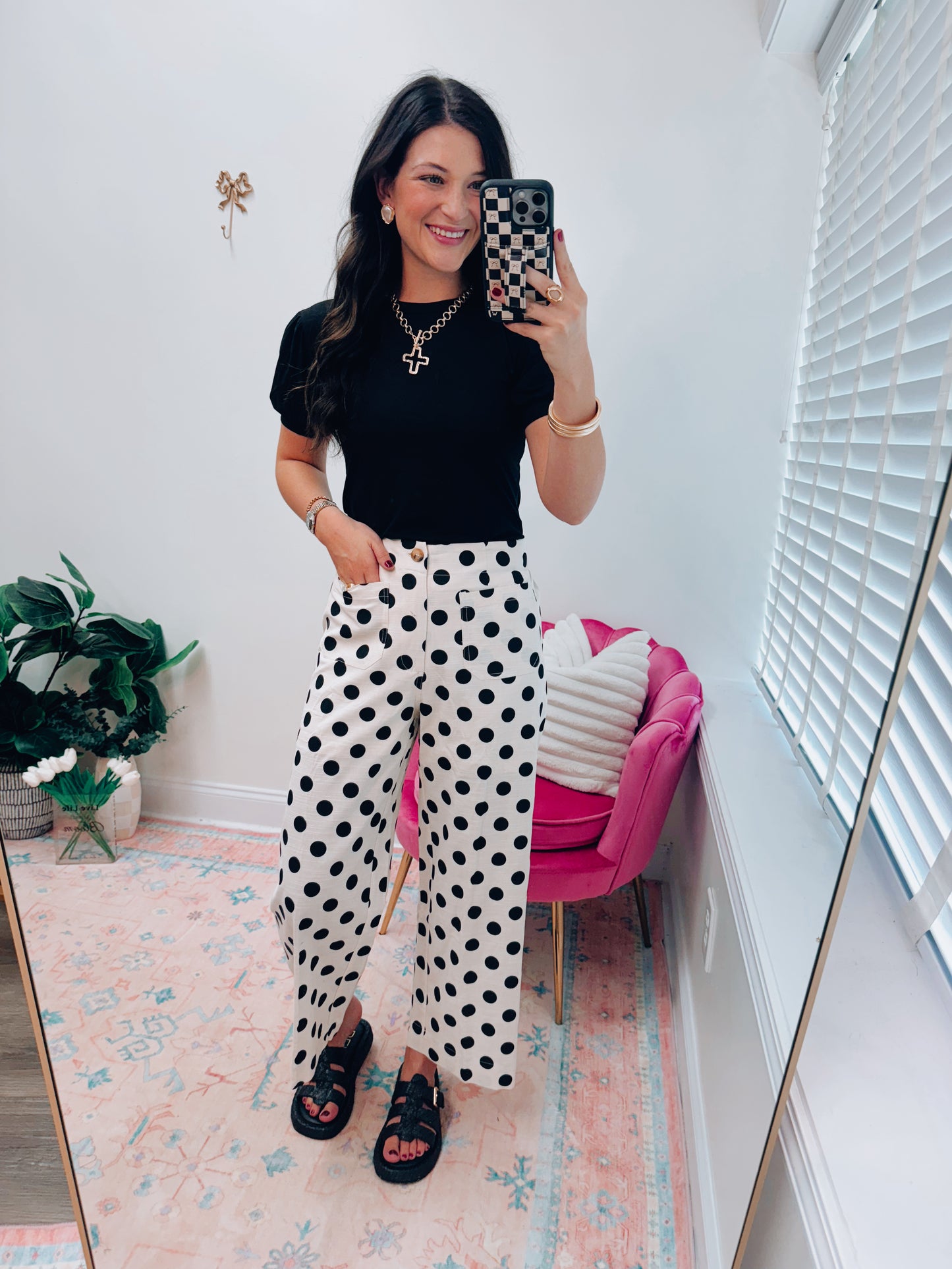 Polka Dot Linen Front Pocket Pants