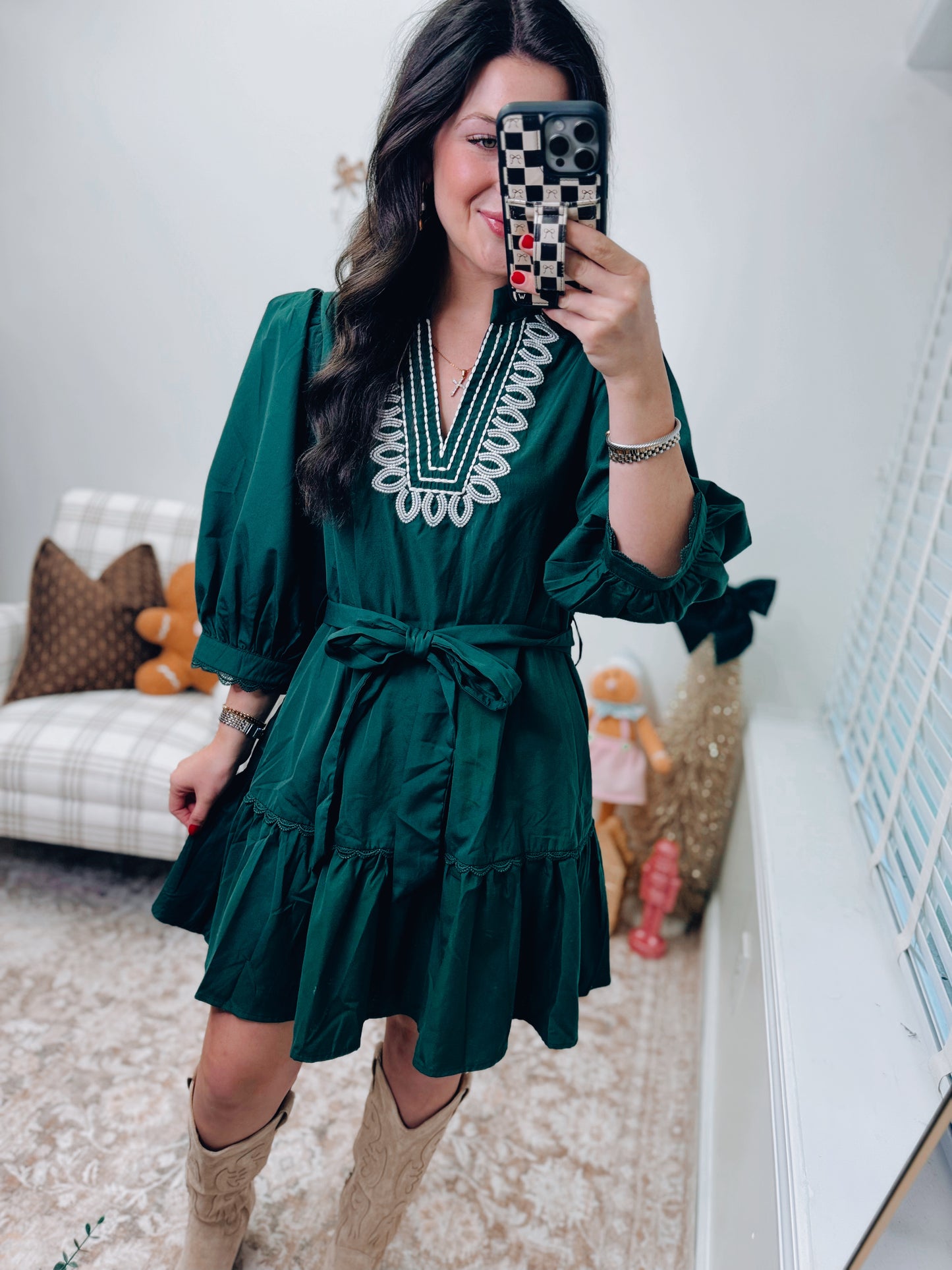 Noelle Embroidered Scallop Mini Dress