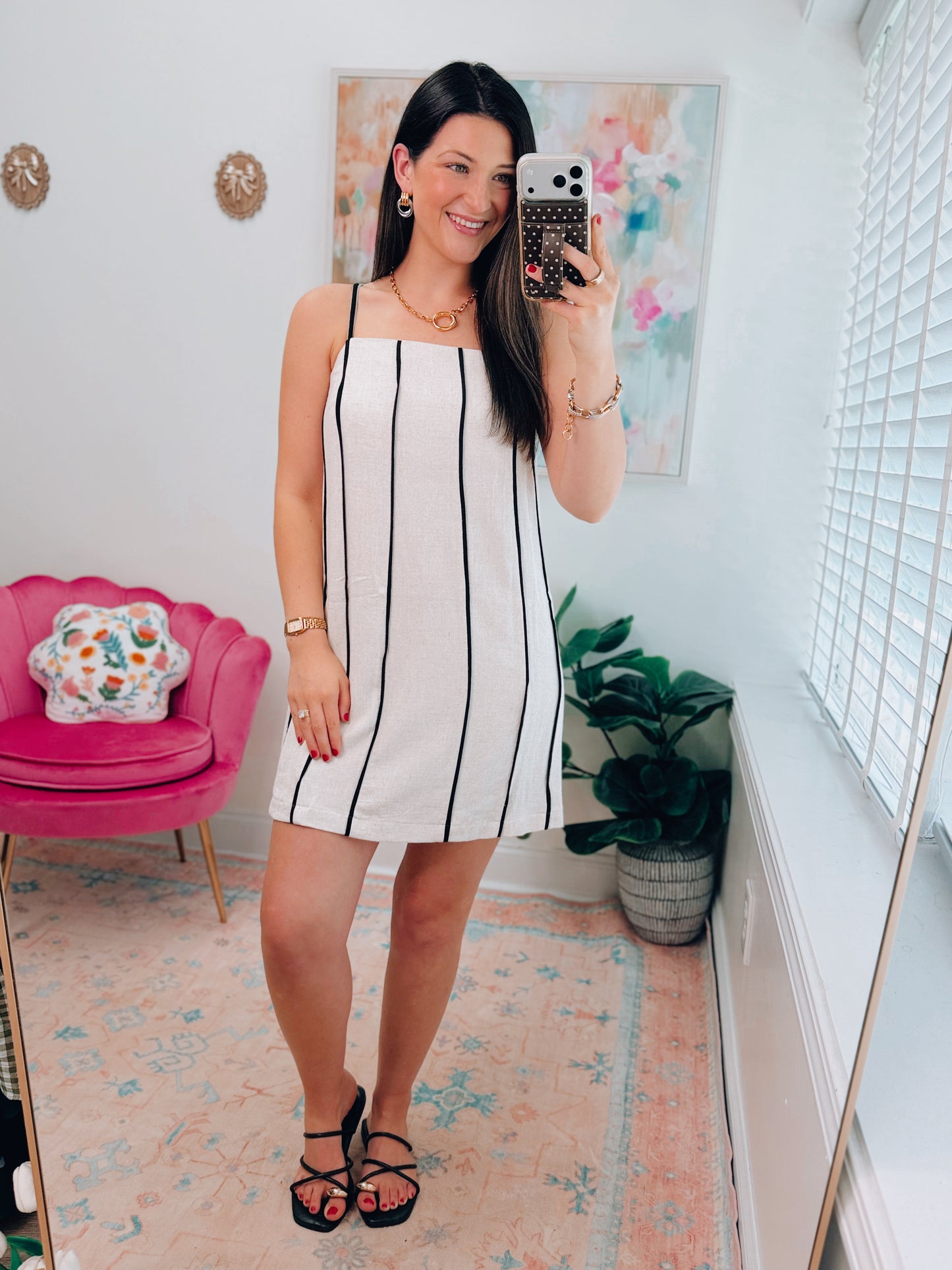 Contrast Stripe Linen Mini Dress