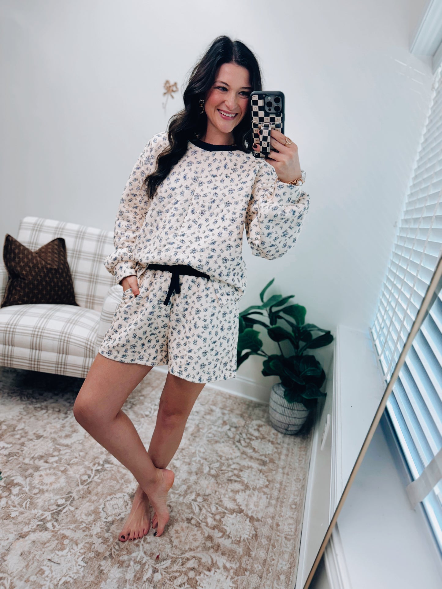 Floral Quilted Shorts Set