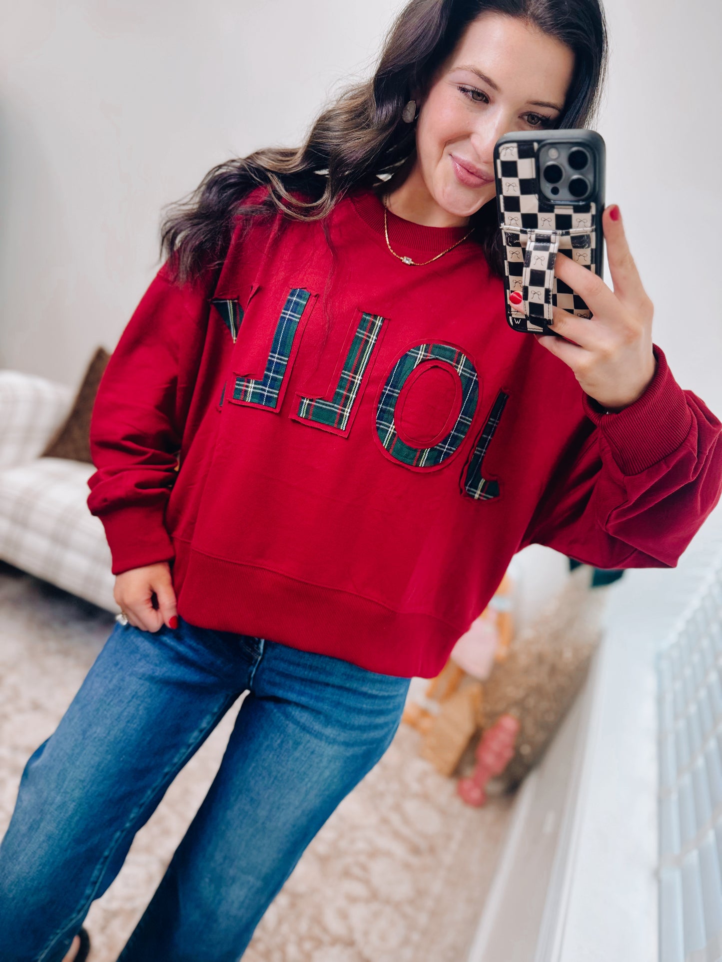 CURVY Jolly Plaid Crewneck