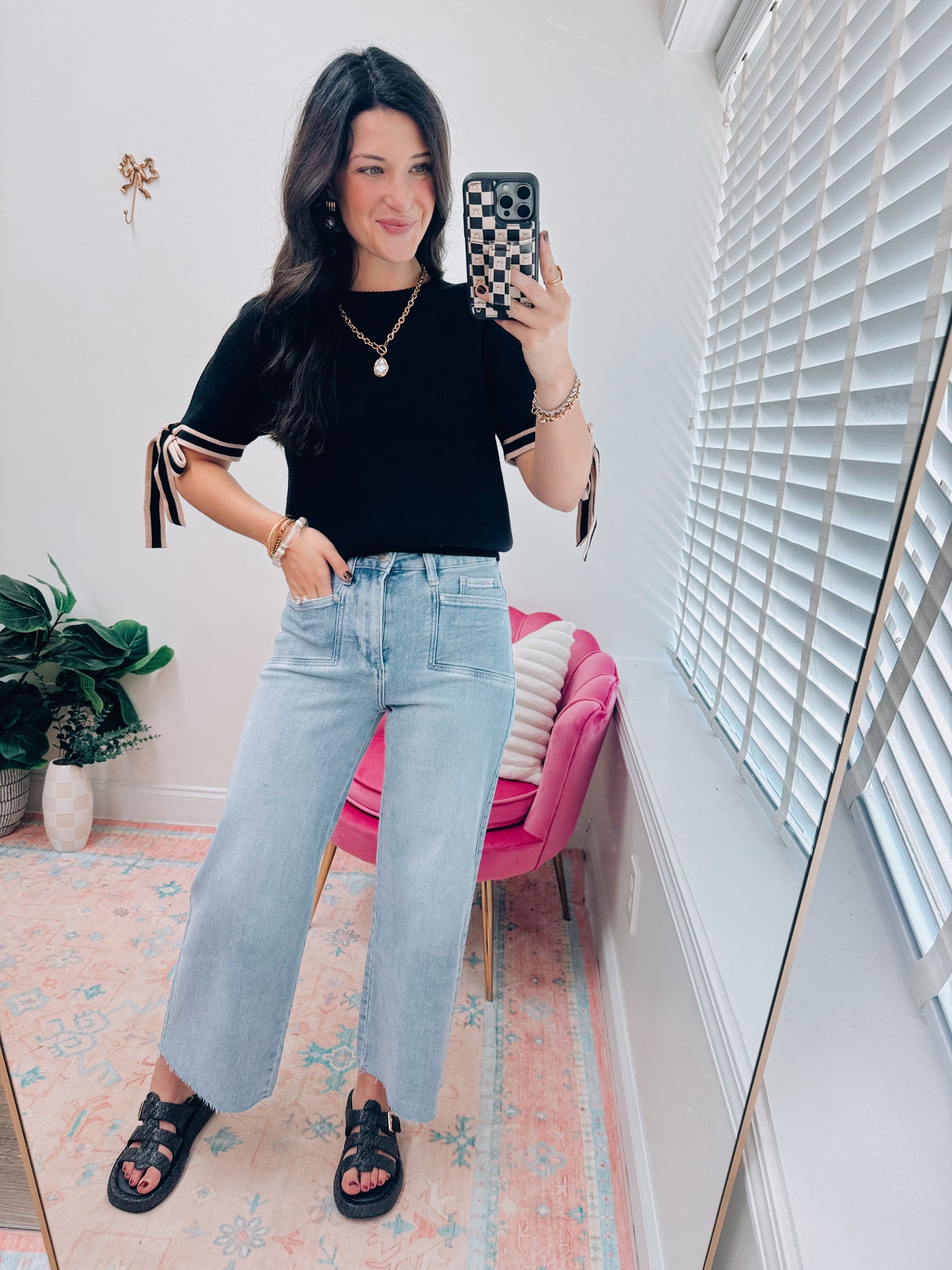 Sweet Magnolia Sweater Bow Top - Black