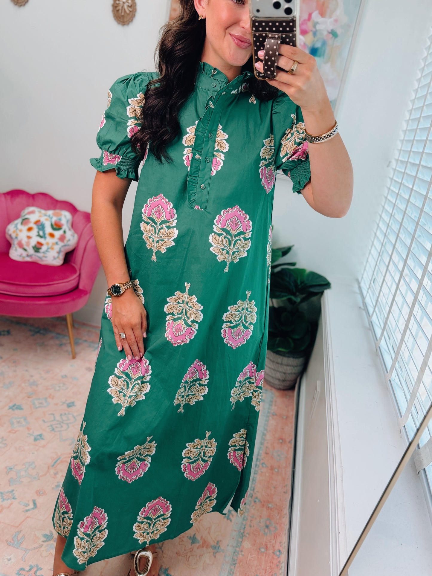 Floral Print Ruffle Collar Midi Dress