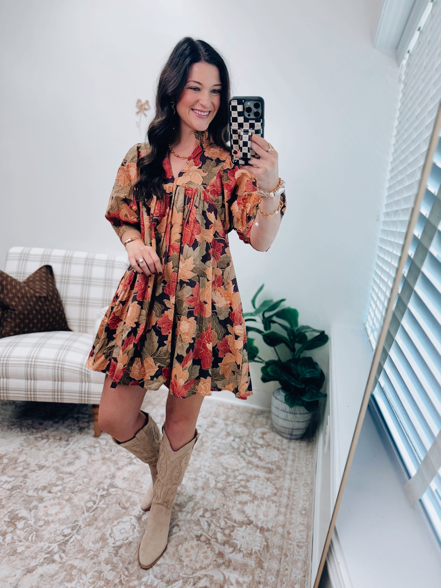 Tate Leaf Pleated Fall Mini Dress