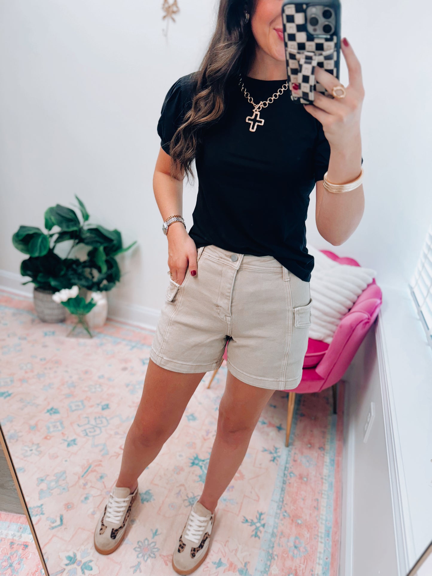 Khaki Risen Cargo Denim Shorts