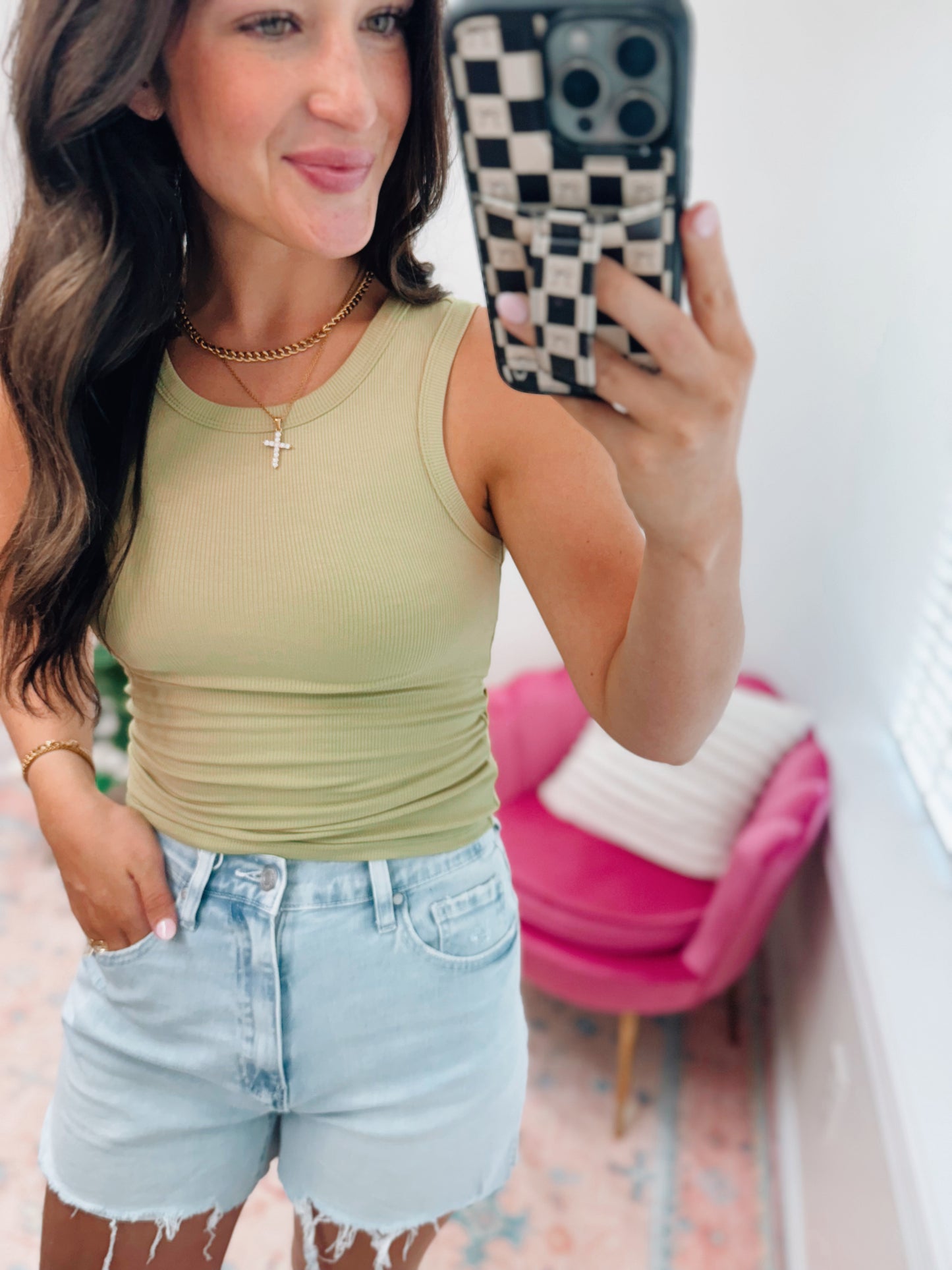 Bella Ribbed Basic Tank - Kiwi