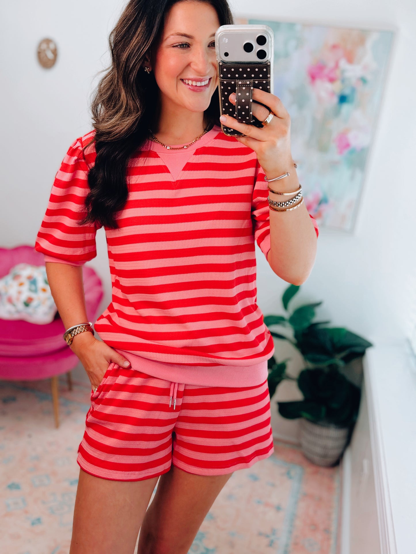 Summer Striped Knit Shorts Set