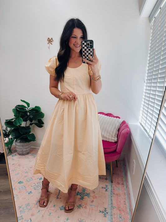 Alexa Pale Yellow A-Line Midi Dress