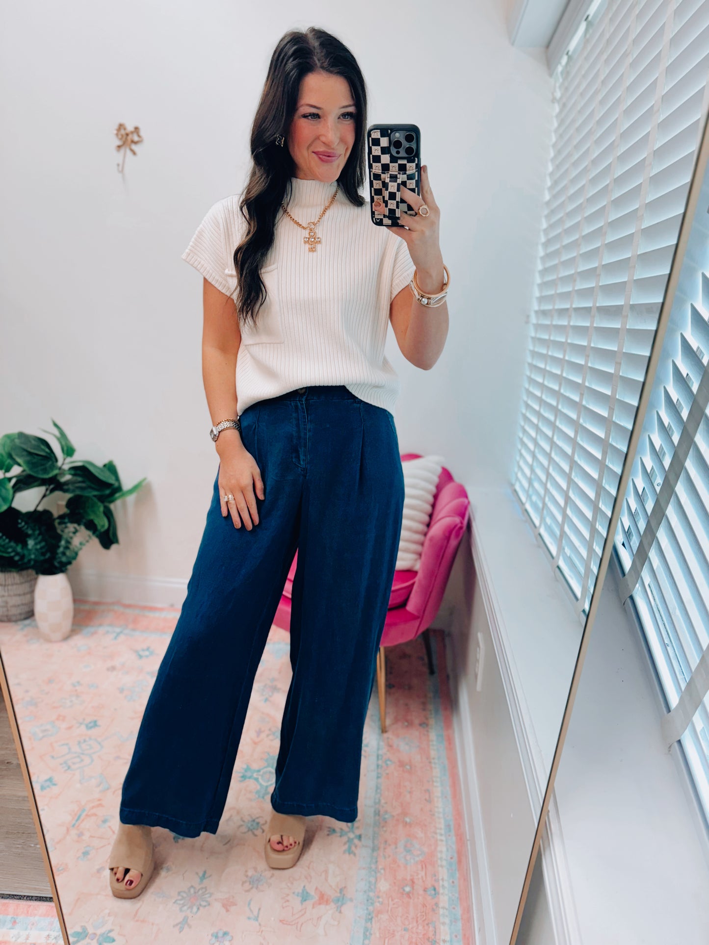 Denim Chambray Pleated Flow Pants