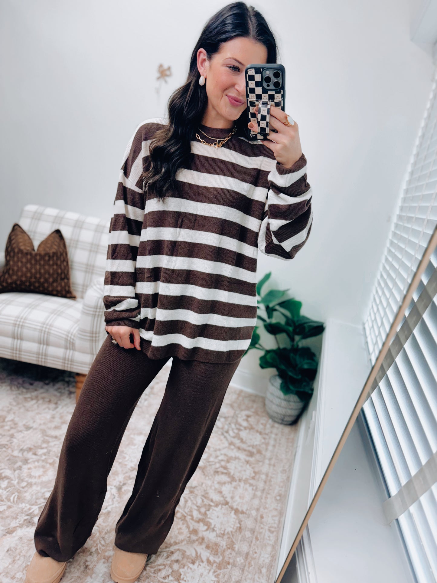 SoftWave Stripe Knit Set - Brown
