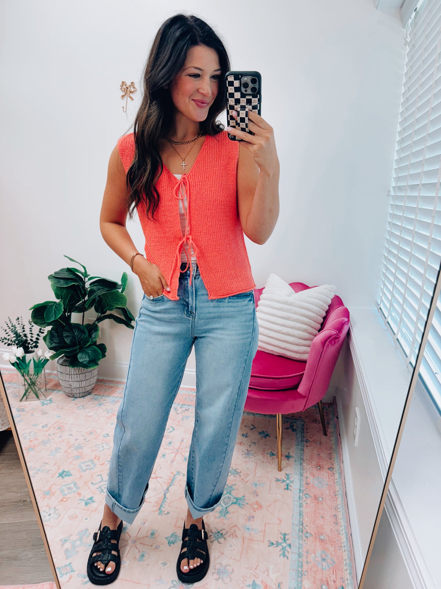 Bow Tie Coral Knit Top
