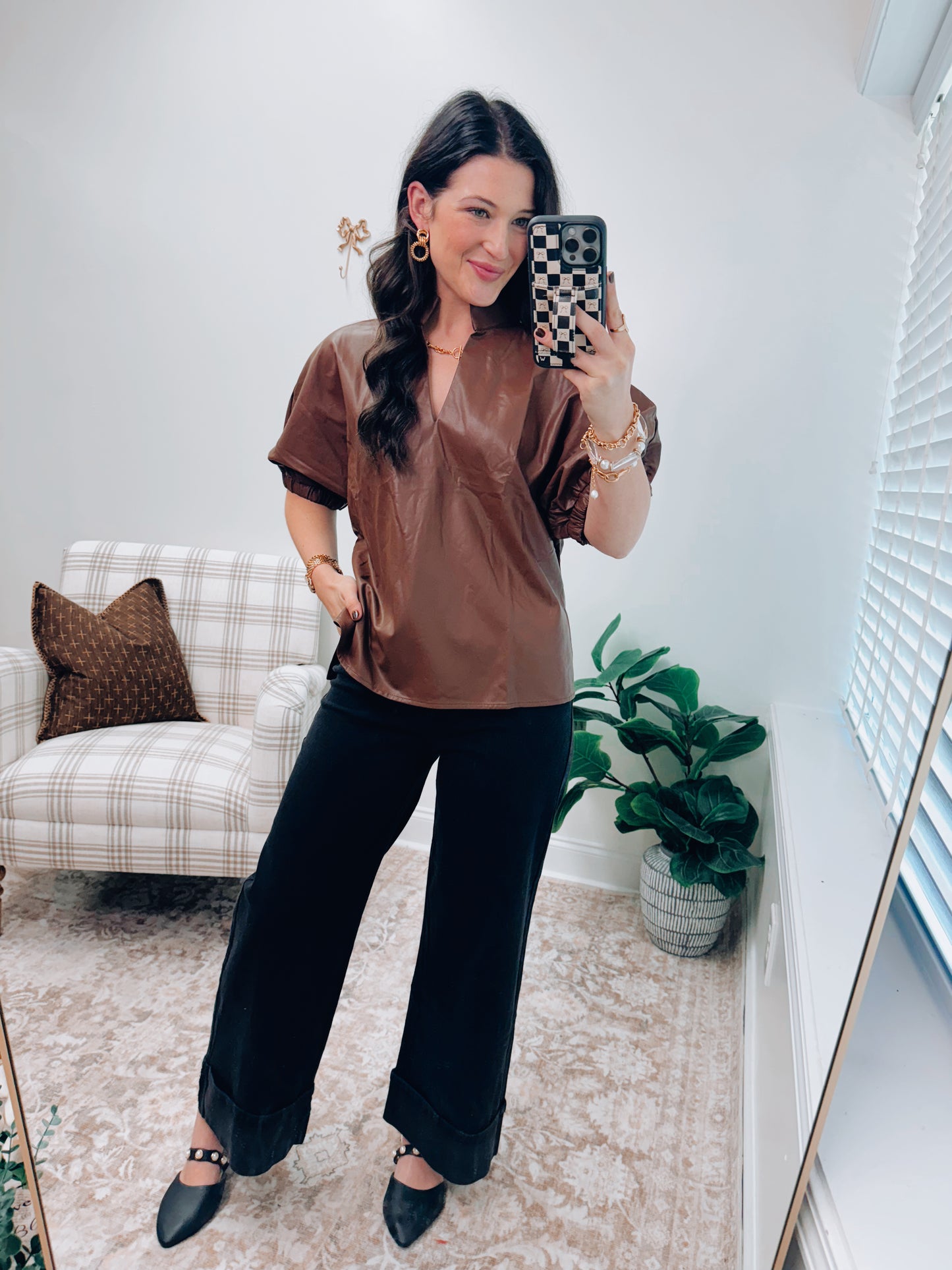 Tilly Faux Leather Top - Brown