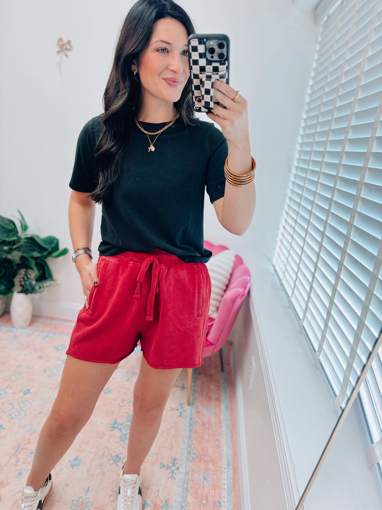 Mineral Wash Luxe Shorts - Garnet