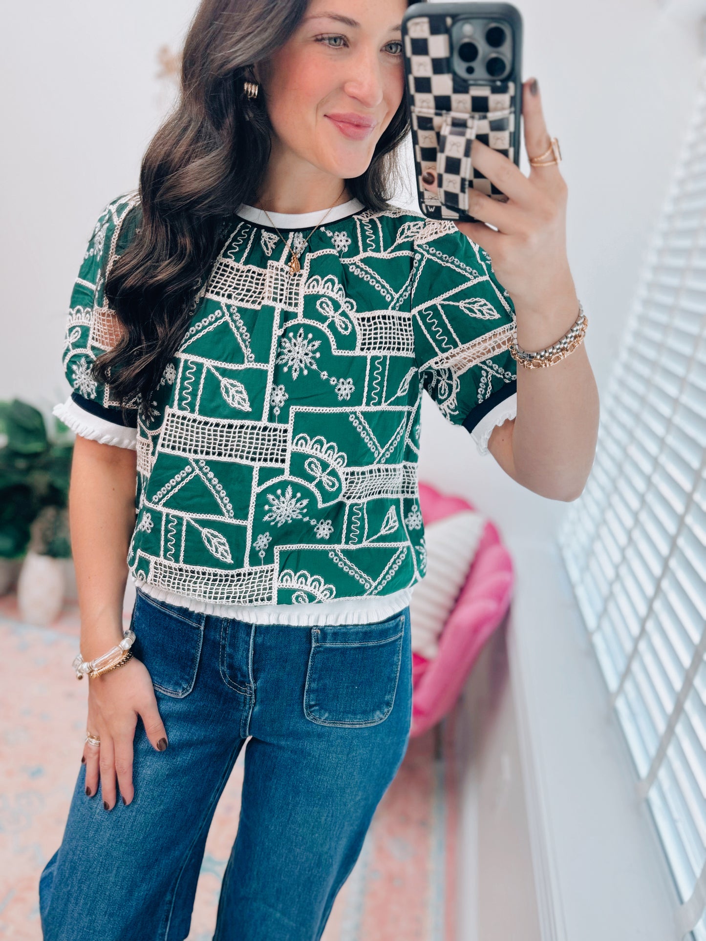 Hunter Mixed Embroidery EyeletTop
