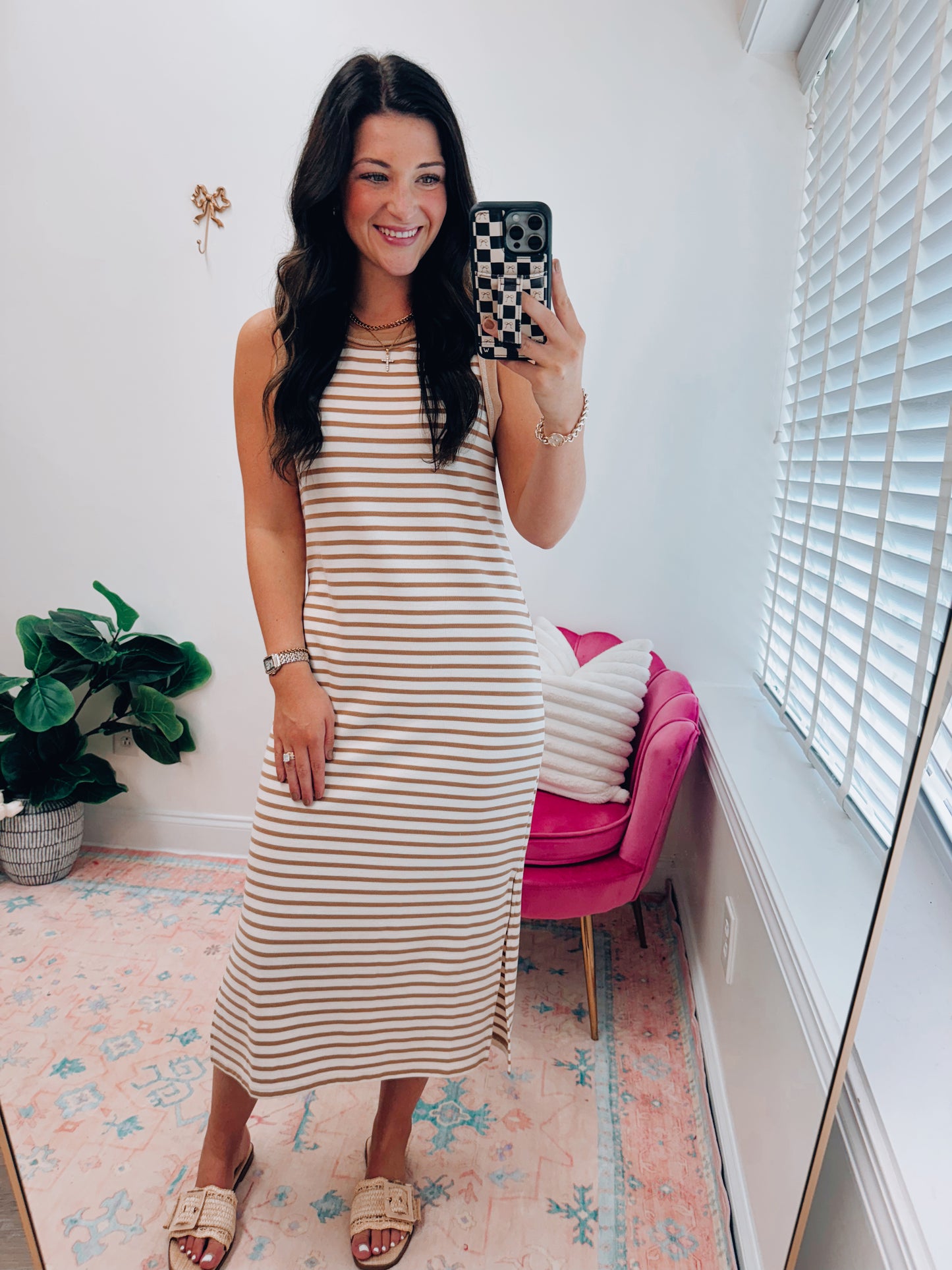 Roman Ribbed Striped Midi Dress