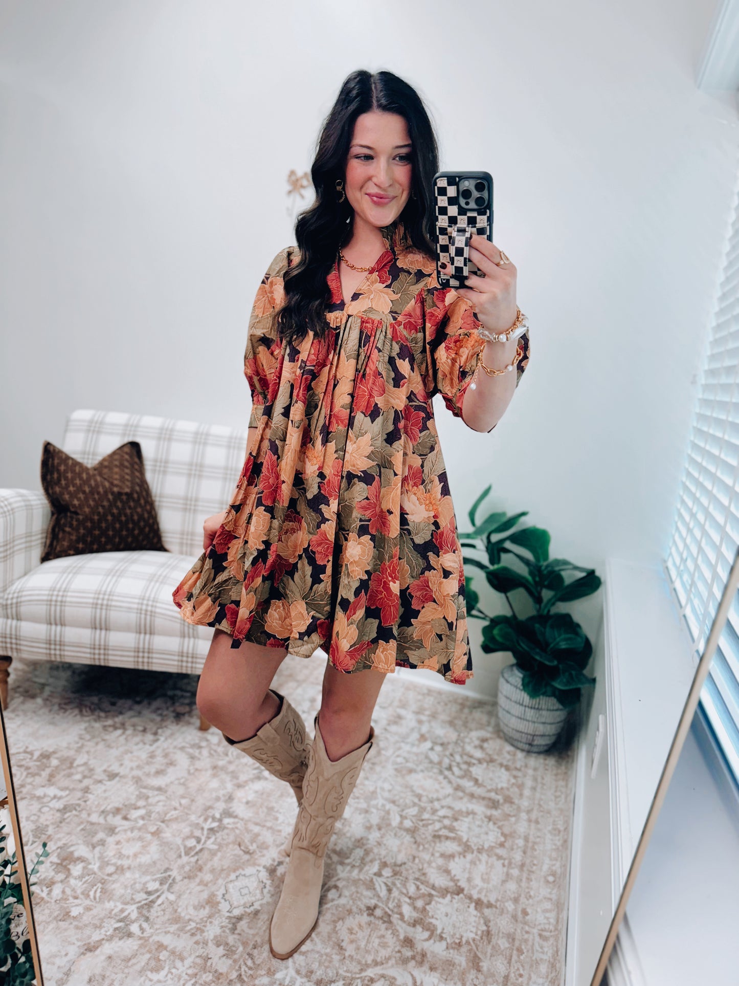 Tate Leaf Pleated Fall Mini Dress