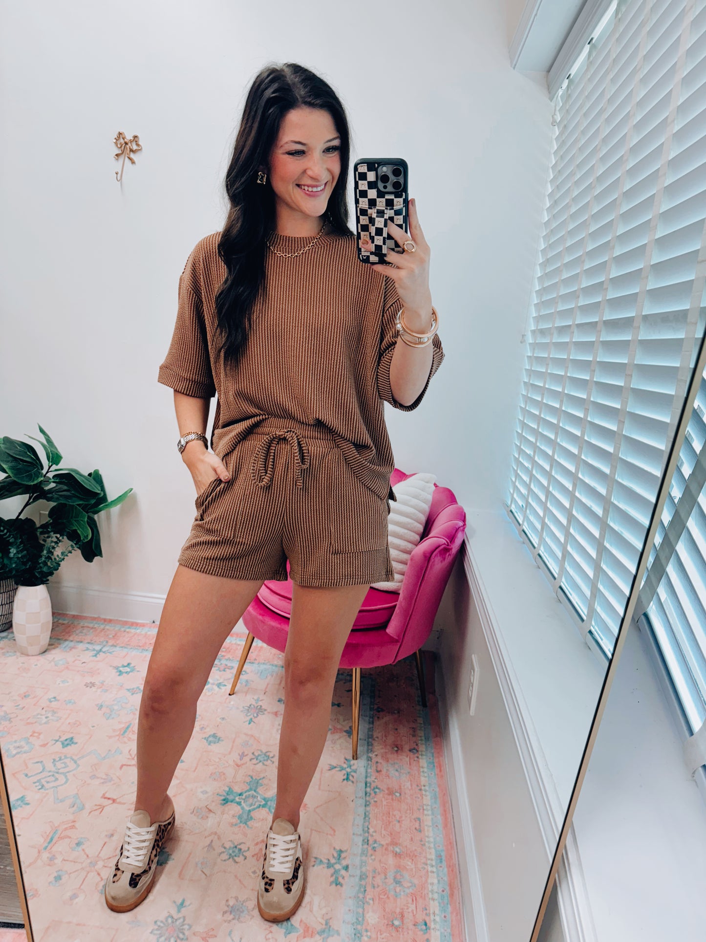 Caramel Ribbed Shorts Set
