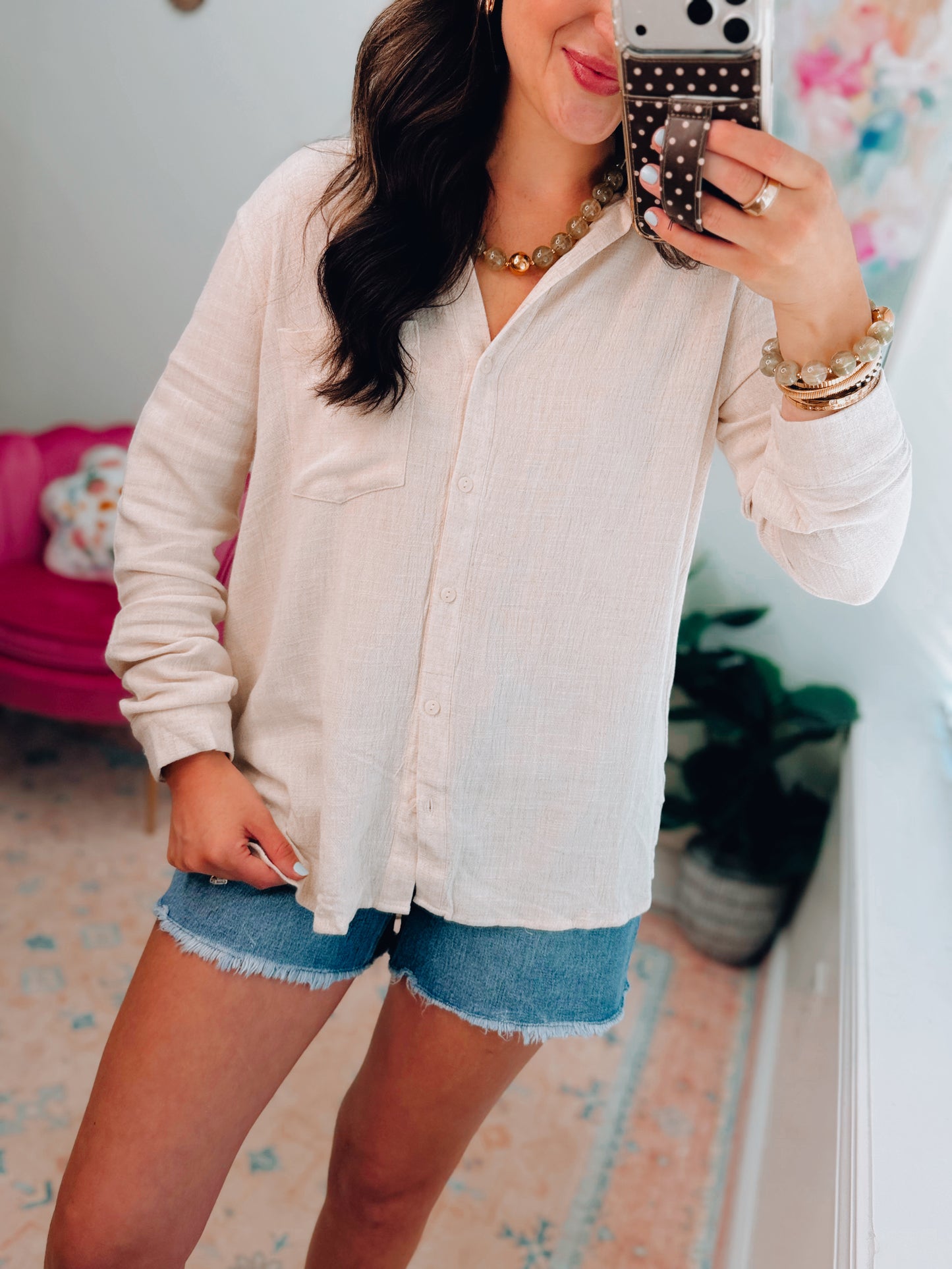 Natural Linen Button Down Top