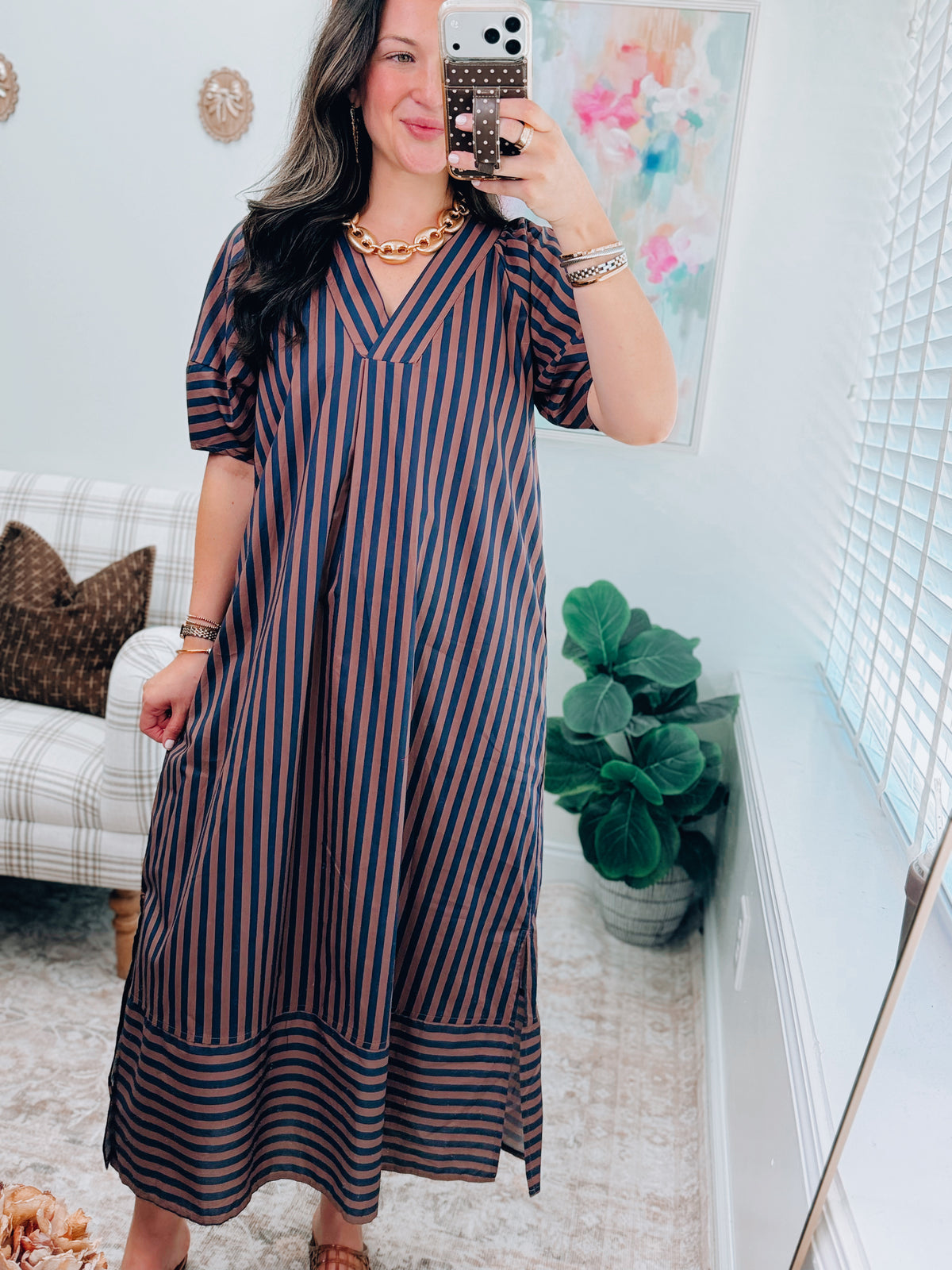Ivy Combo Striped Midi Dress