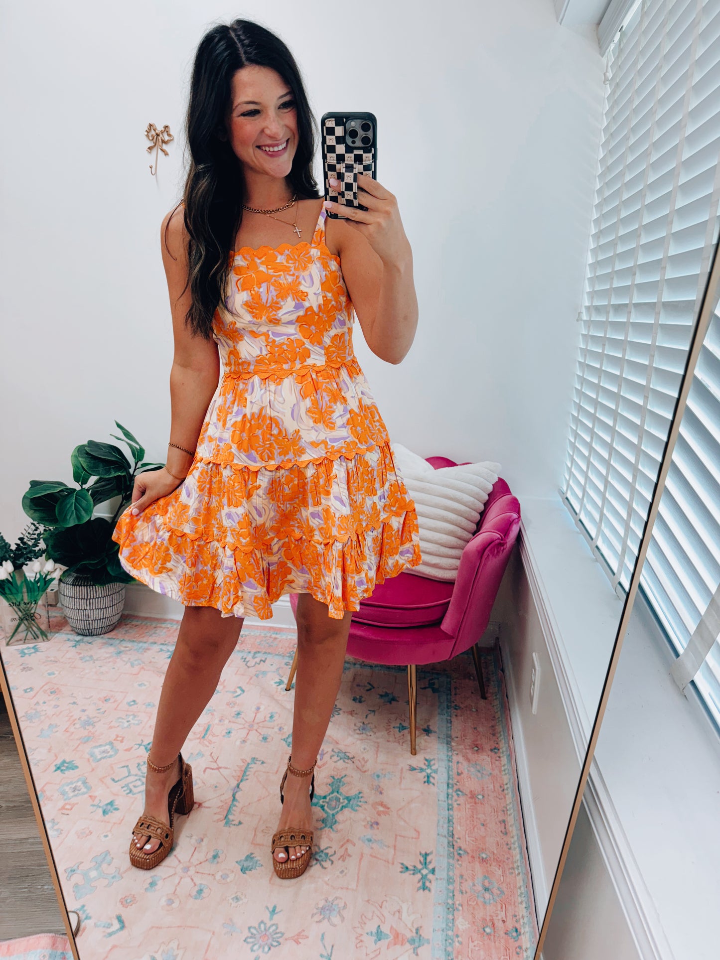 Scallop Sunset Tie Mini Dress