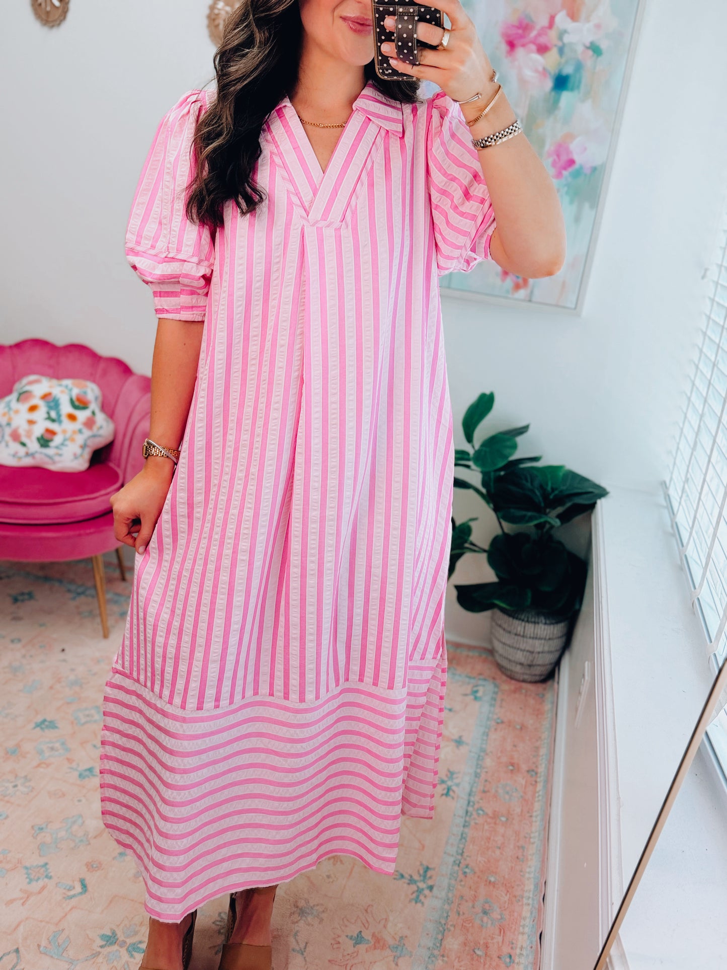 Peony Striped Midi Dress