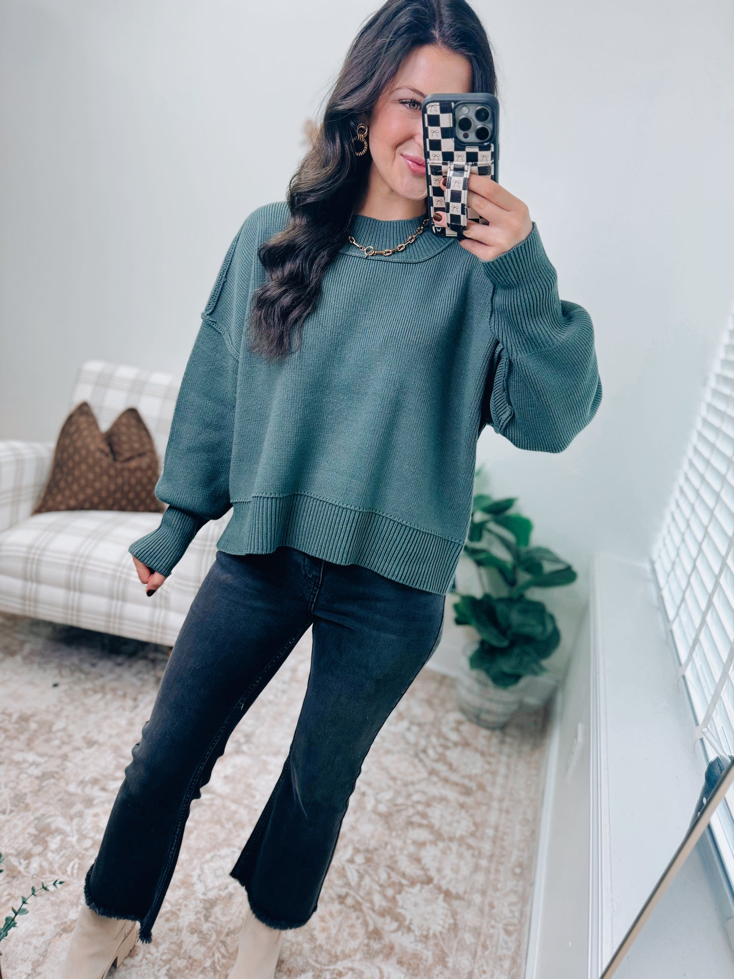 Mercer Mock Neck Ribbed Sweater - Jade