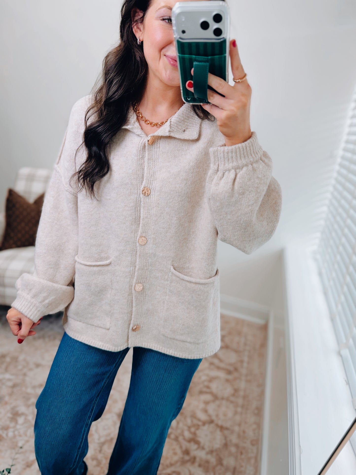 Oatmeal Cardigan Sweater Top