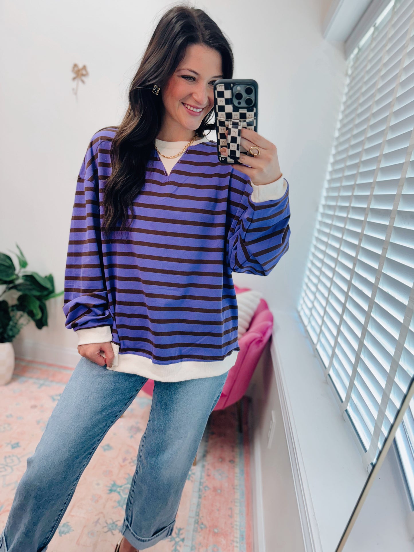 Orchid Muse Striped Crewneck