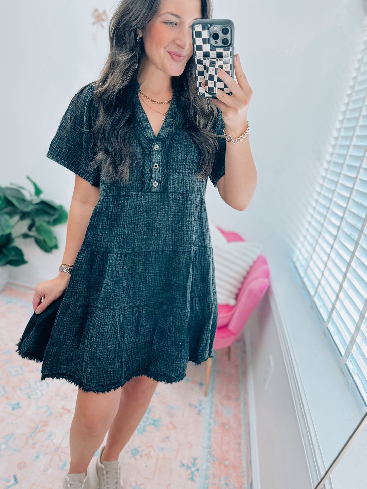 Black Mineral Wash Mini Dress