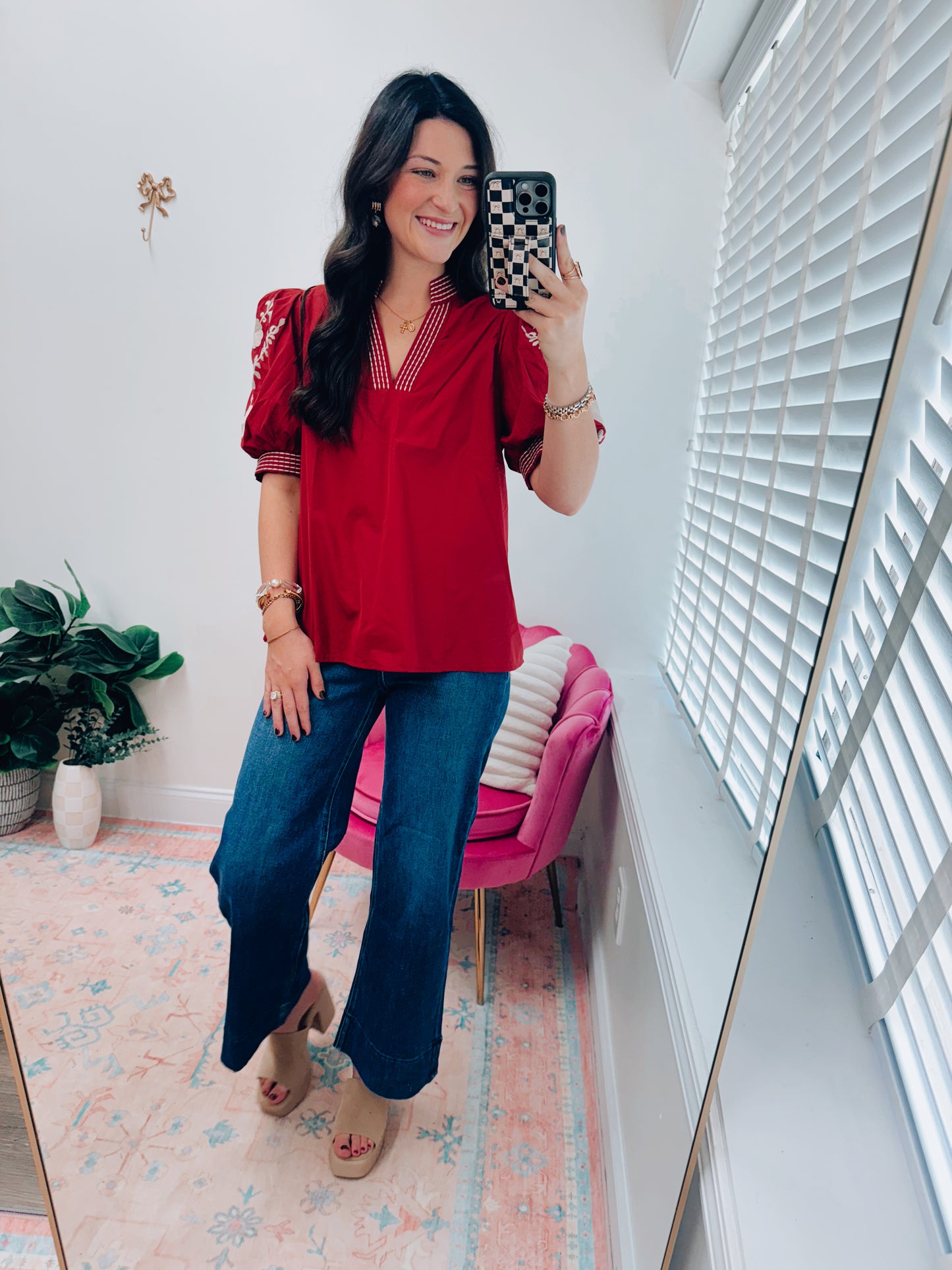 Brick Embroidered Top