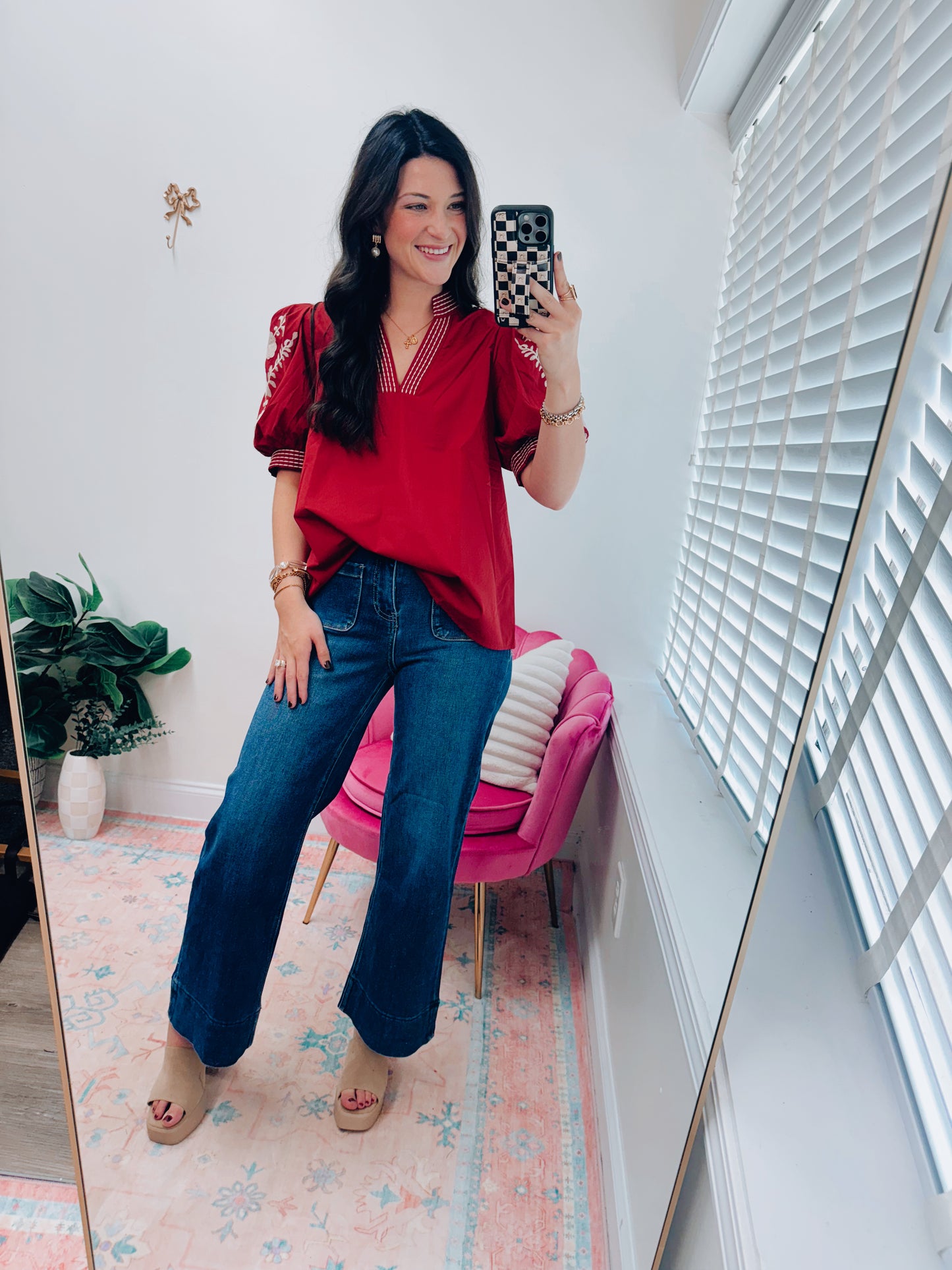 Brick Embroidered Top
