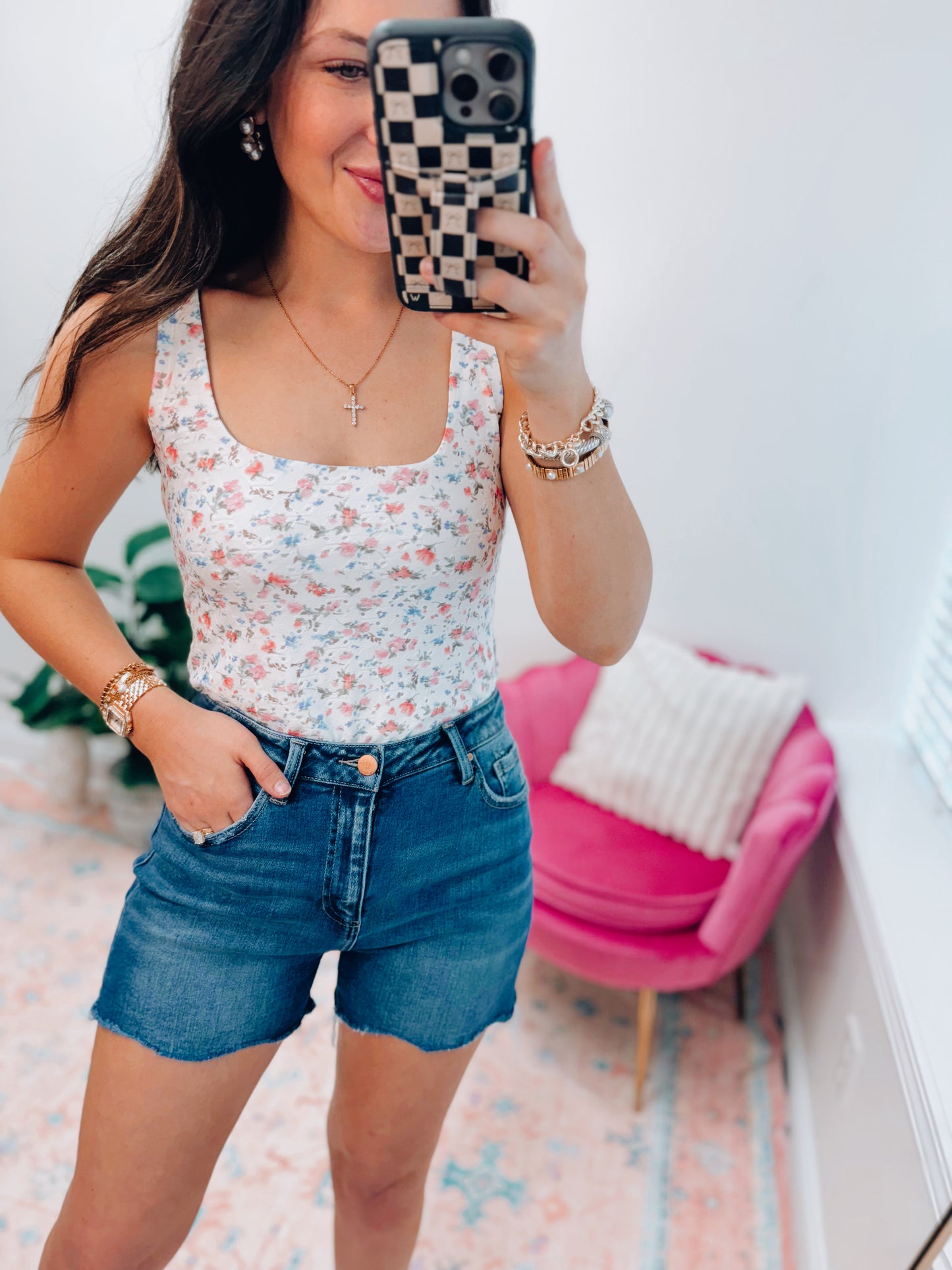 Floral Textured Tank Bodysuit