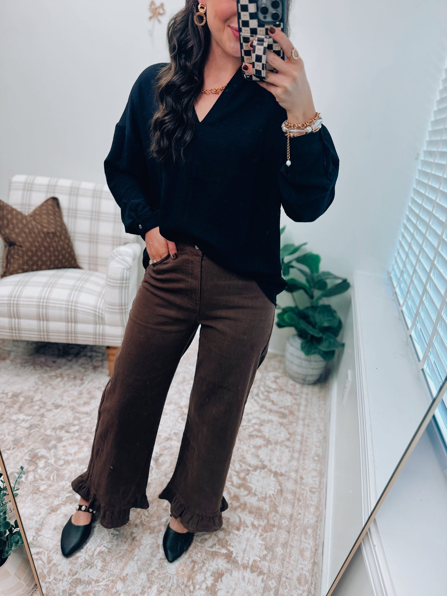 Briar Ruffle Bottom Denim - Brown