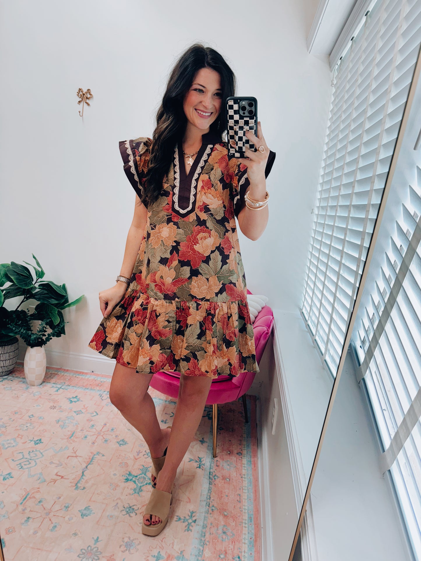 Falling Leaves Lace Ruffle Mini Dress