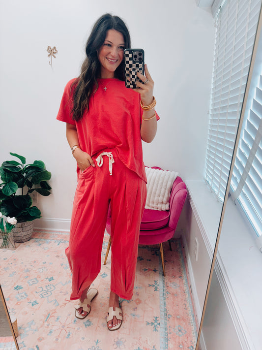 CURVY Garment Red Pants Set