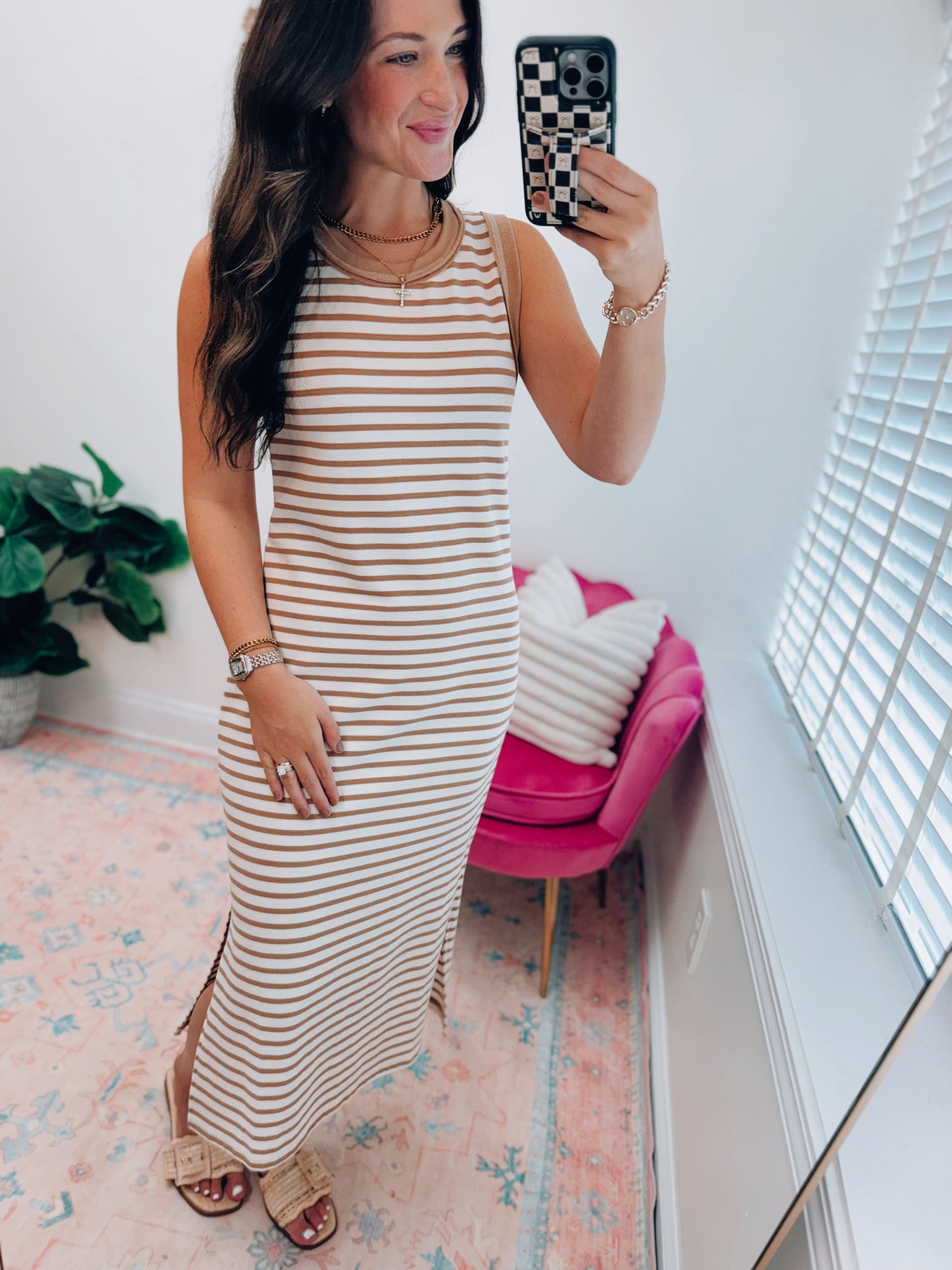 Roman Ribbed Striped Midi Dress