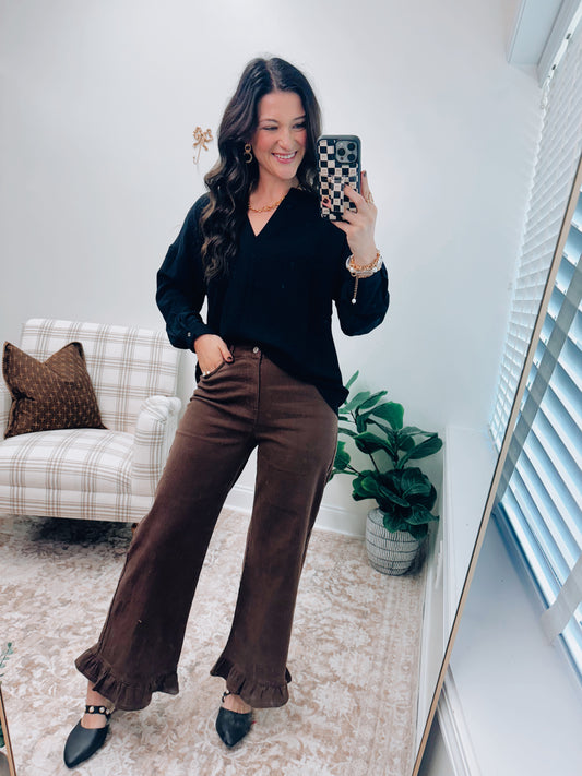 Briar Ruffle Bottom Denim - Brown