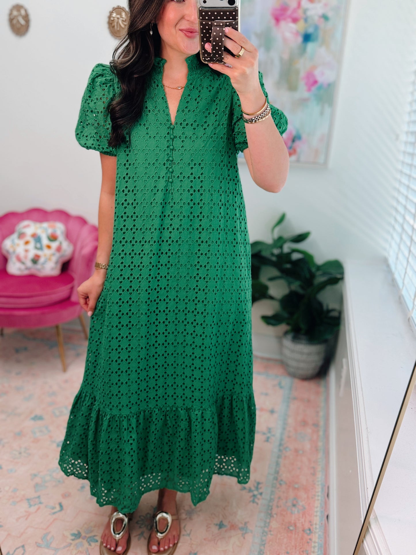 Simply Grace Eyelet Midi Dress - Green