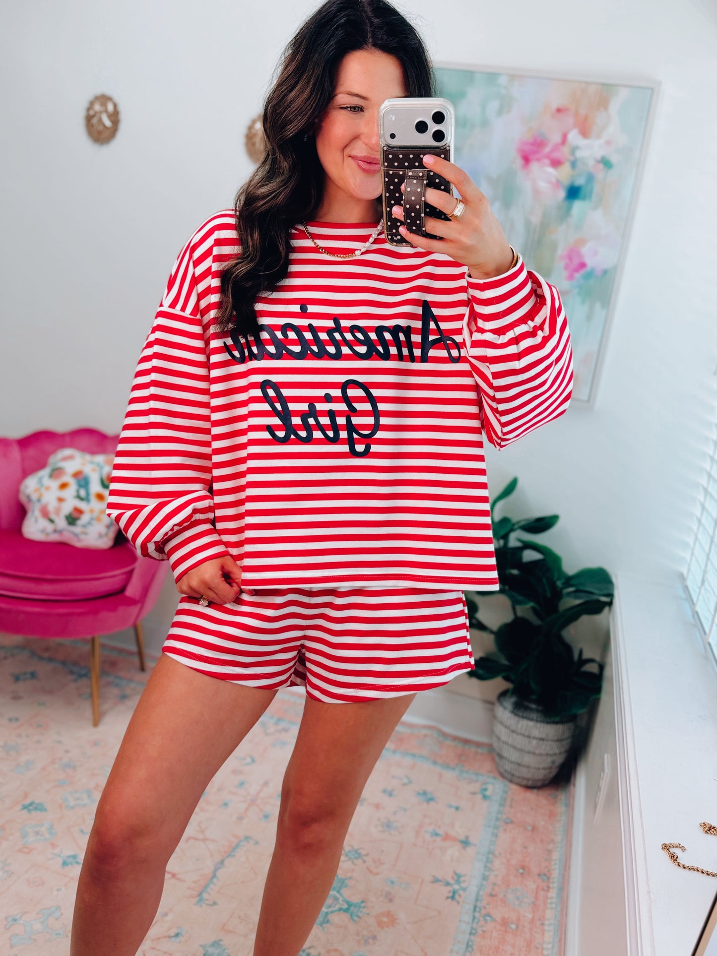 American Girl Red Striped Comfy Set