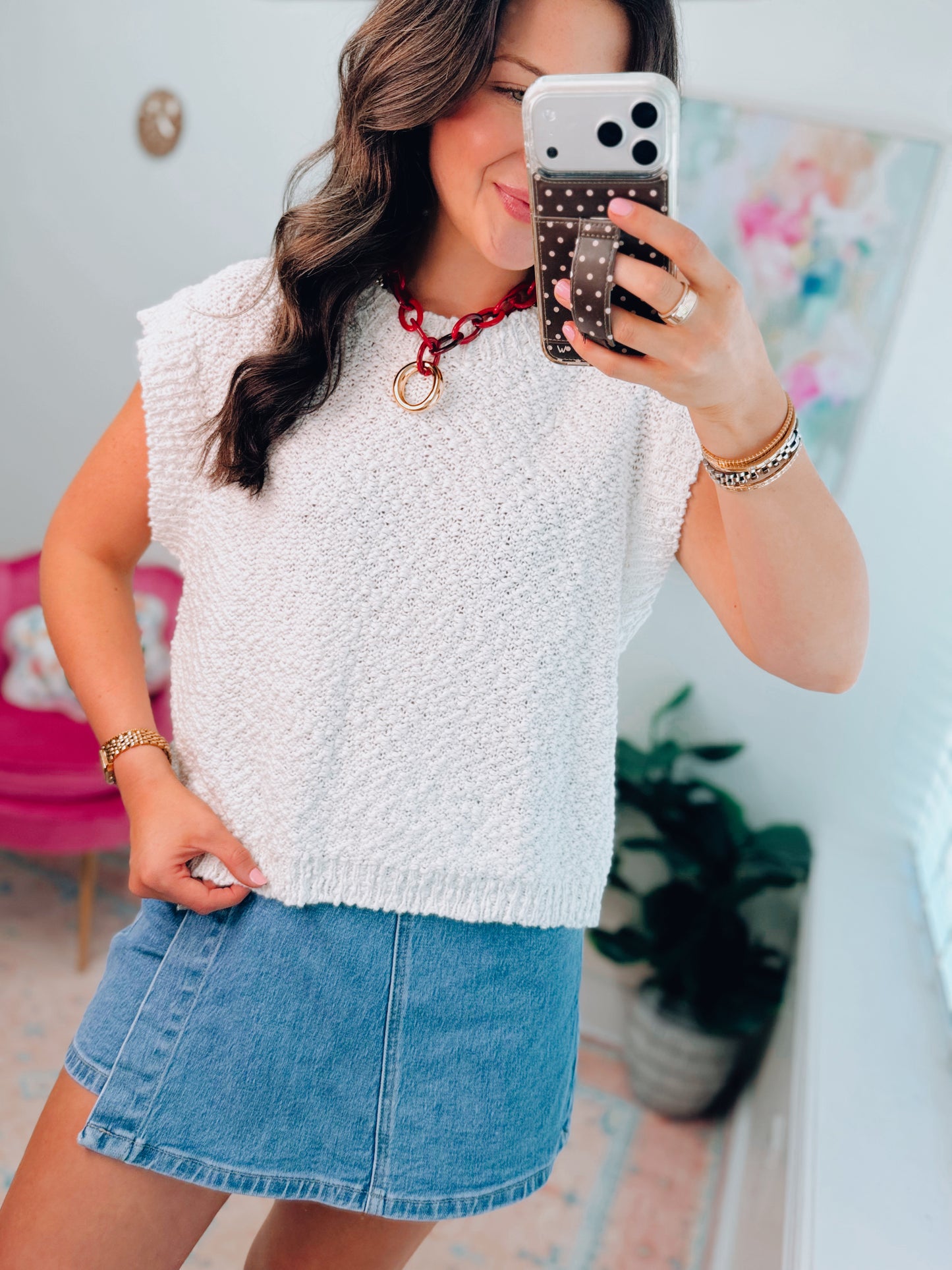 Textured White Knit Cotton Top