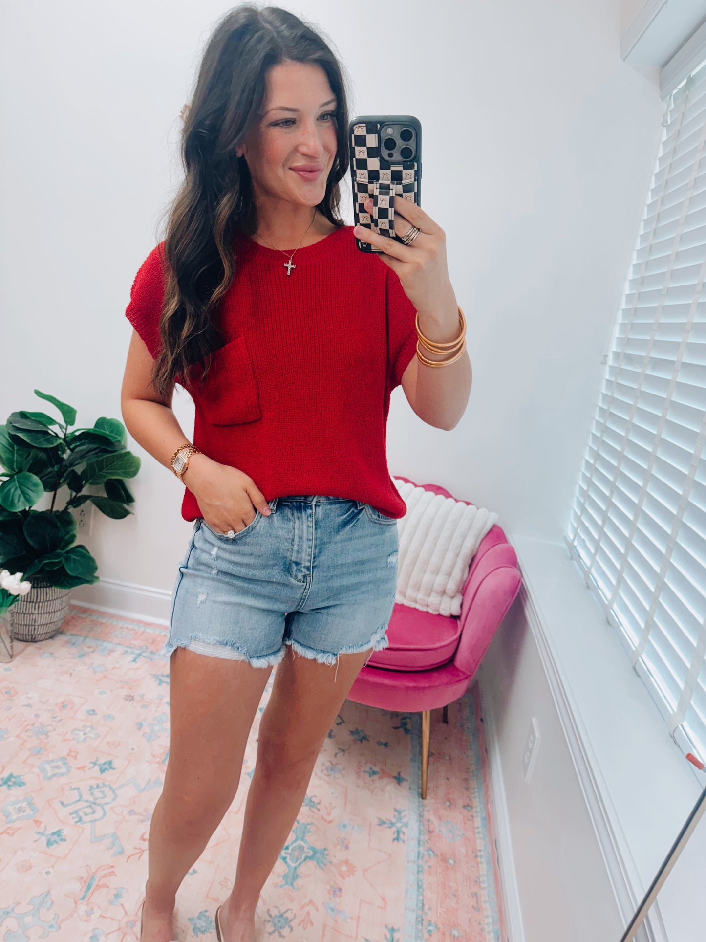 Red Pocket Knit Top