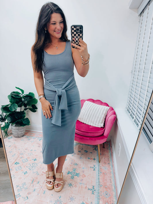 Tank Tie Ribbed Midi Dress