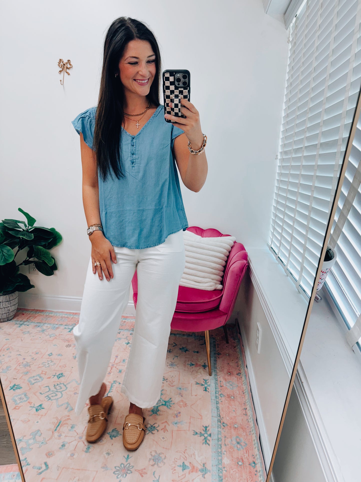 CURVY Chambray Ruffle Top