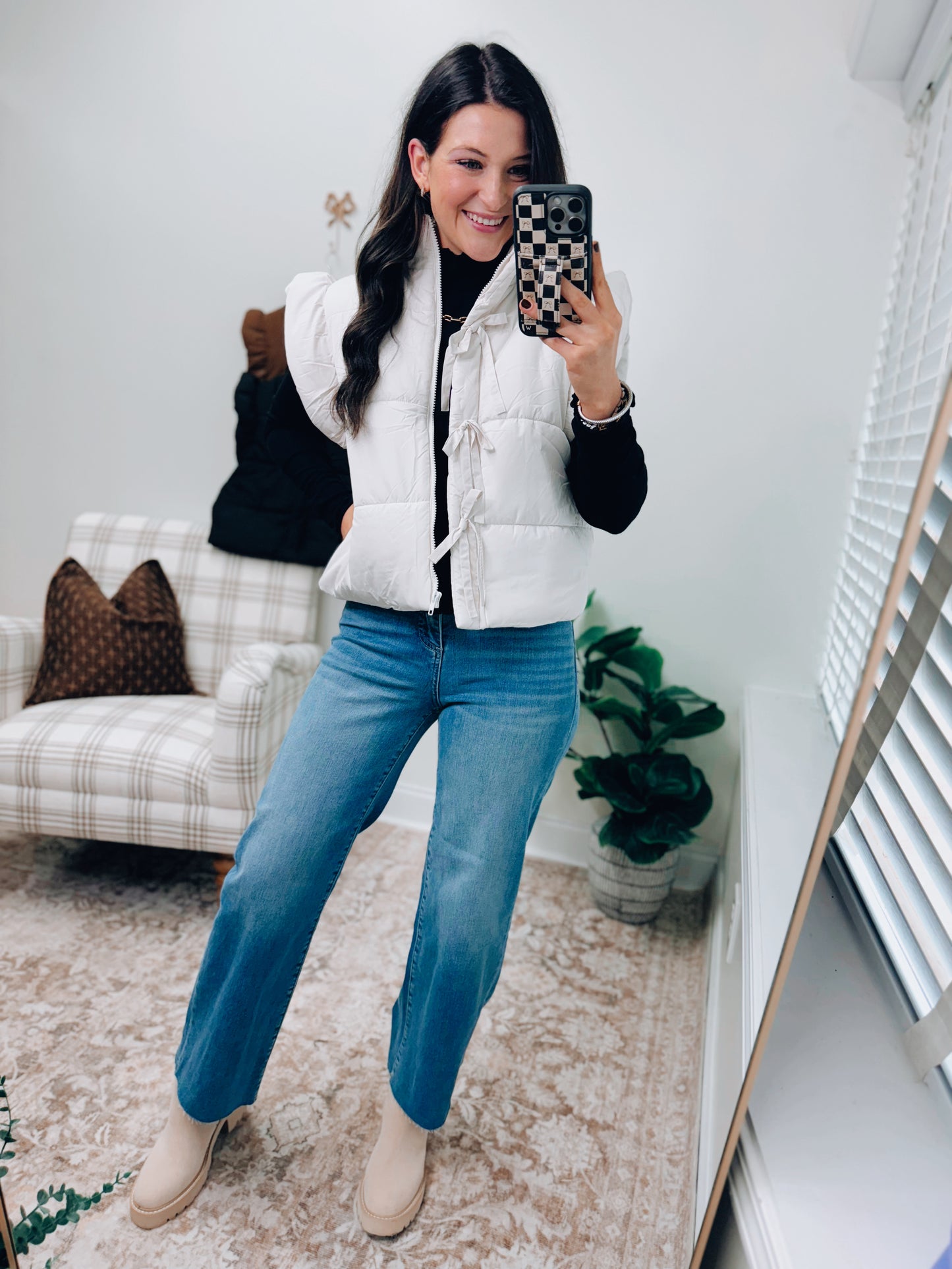 DOORBUSTER Flutter Sleeve Bow Puffer Vest - Black