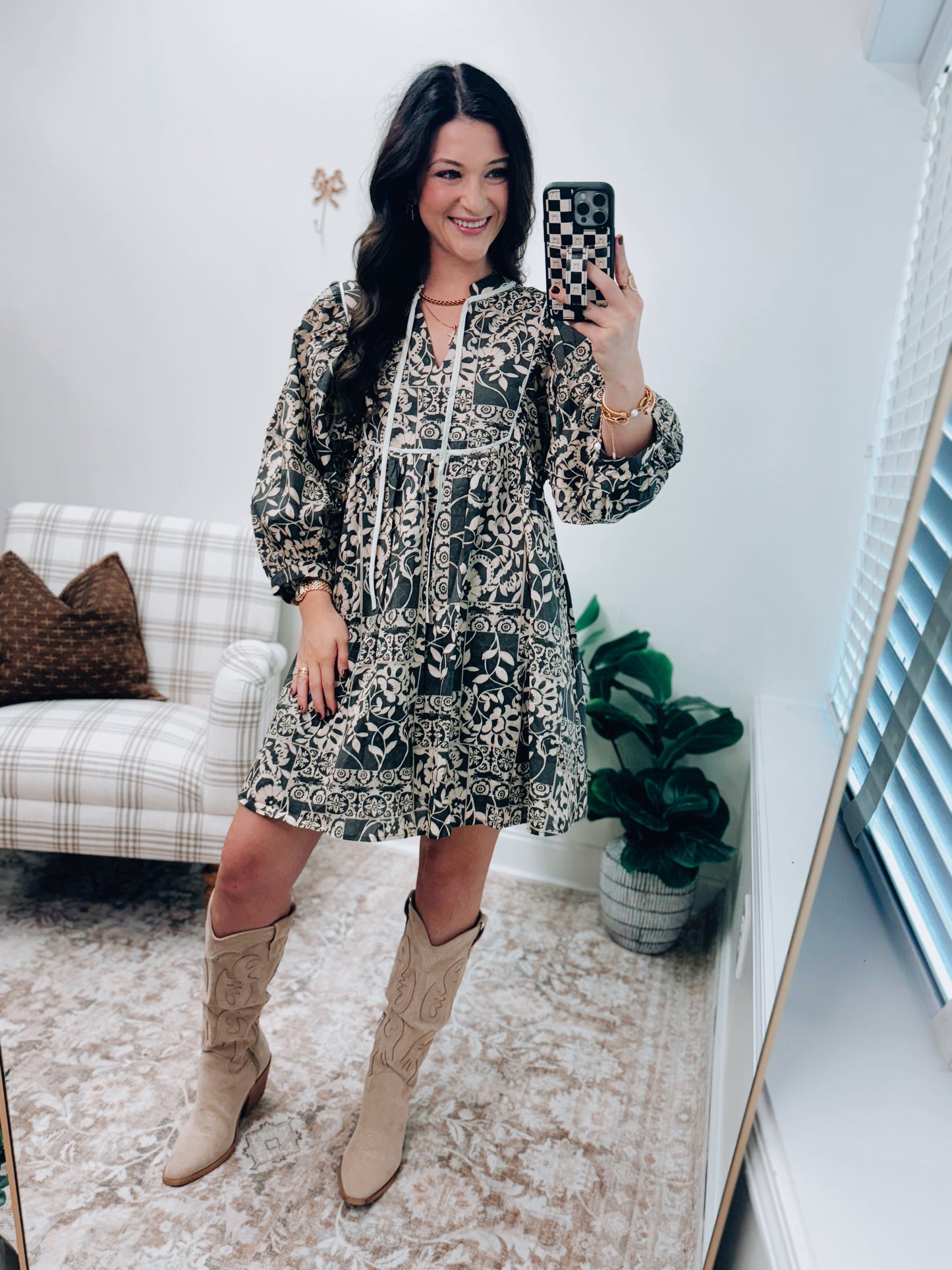 Baylor Olive Print Mini Dress