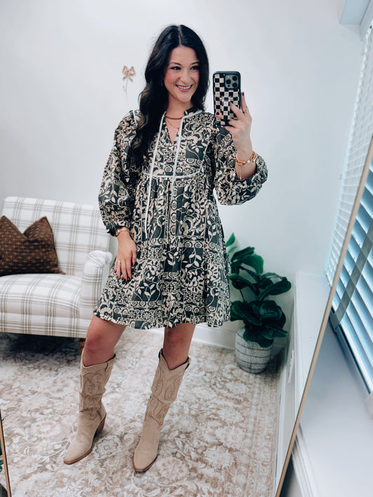 Baylor Olive Print Mini Dress