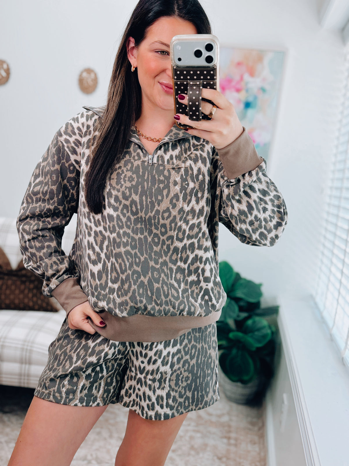 Leopard Printed Terry Shorts Set