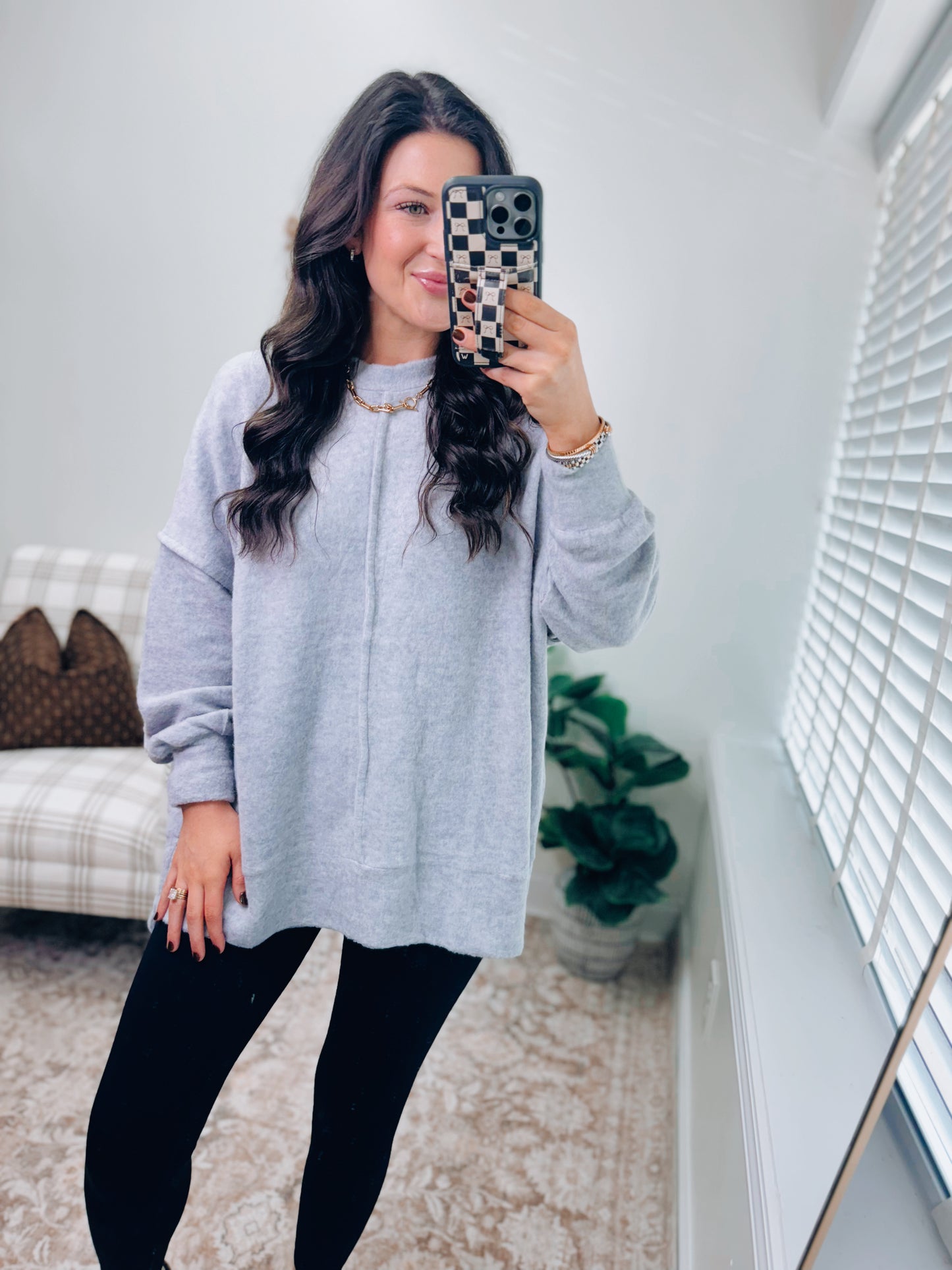 DOORBUSTER Oversized Front Seam Brushed Sweater - Gray