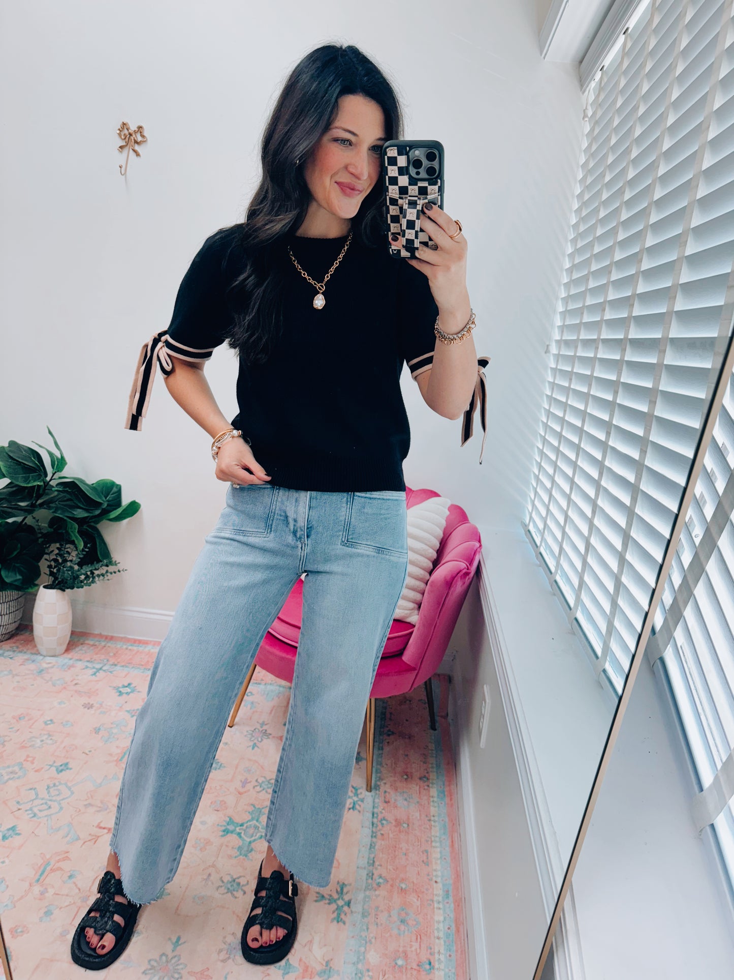 Sweet Magnolia Sweater Bow Top - Black