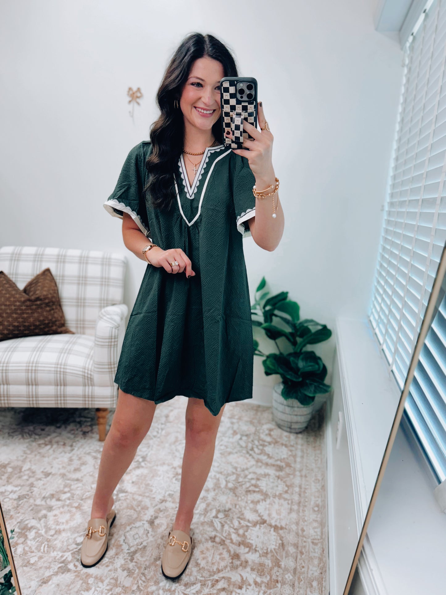 Haven Green Textured Mini Dress
